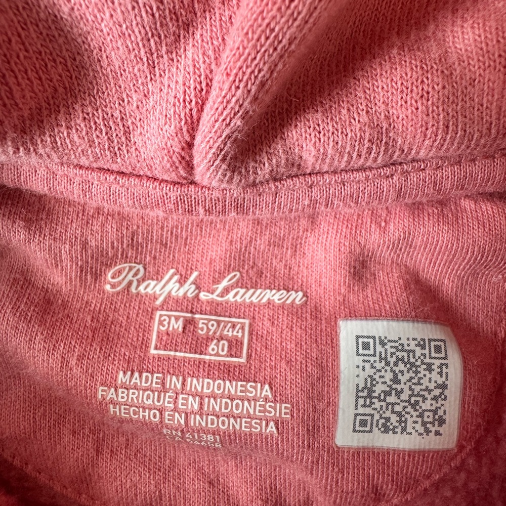 Ralph Lauren Baby Girl Coral Pink Cotton Fleece Hoodie 3mo - Picture 3 of 11